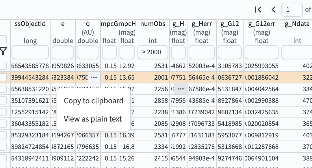 A screenshot copying ssObjectId to clipboard for a well-observed MBA.