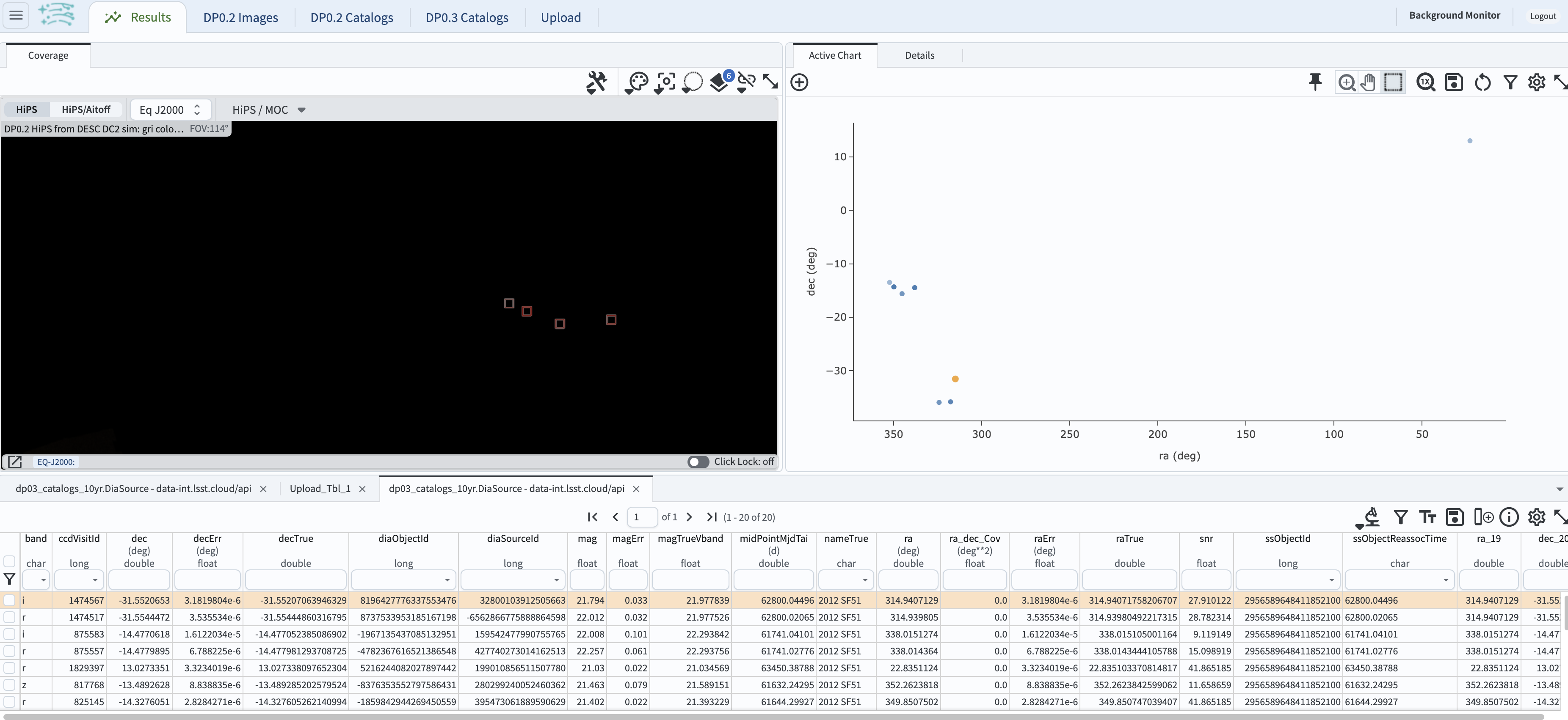 A screenshot of the search query if the user-supplied catalog has uploaded and identified the correct columns for search.